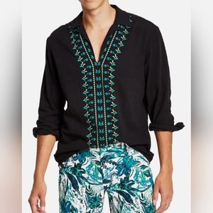 INC International Concepts Men's 100% Cotton Embroidered V-Neck Shirt Black XS